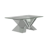 Taffeta Silver V-Shaped Coffee Table with Glass Top