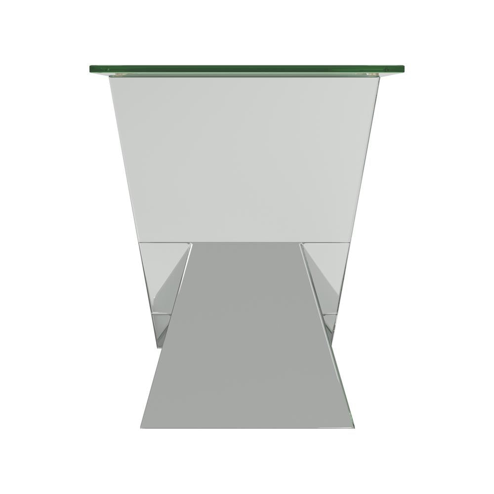 Taffeta V-Shaped End Table with Glass Top Silver