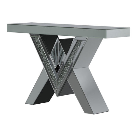 Taffeta V-Shaped Sofa Table with Glass Top Silver