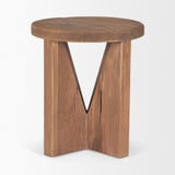 Tahlia Round Natural Brown Wood w/ Angled Legs Stool by Mercana at Eve Furniture