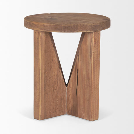 Tahlia Round Natural Brown Wood w/ Angled Legs Stool by Mercana at Eve Furniture