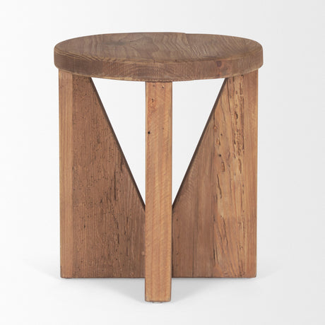 Tahlia Round Natural Brown Wood w/ Angled Legs Stool by Mercana at Eve Furniture