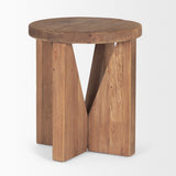 Tahlia Round Natural Brown Wood w/ Angled Legs Stool by Mercana at Eve Furniture