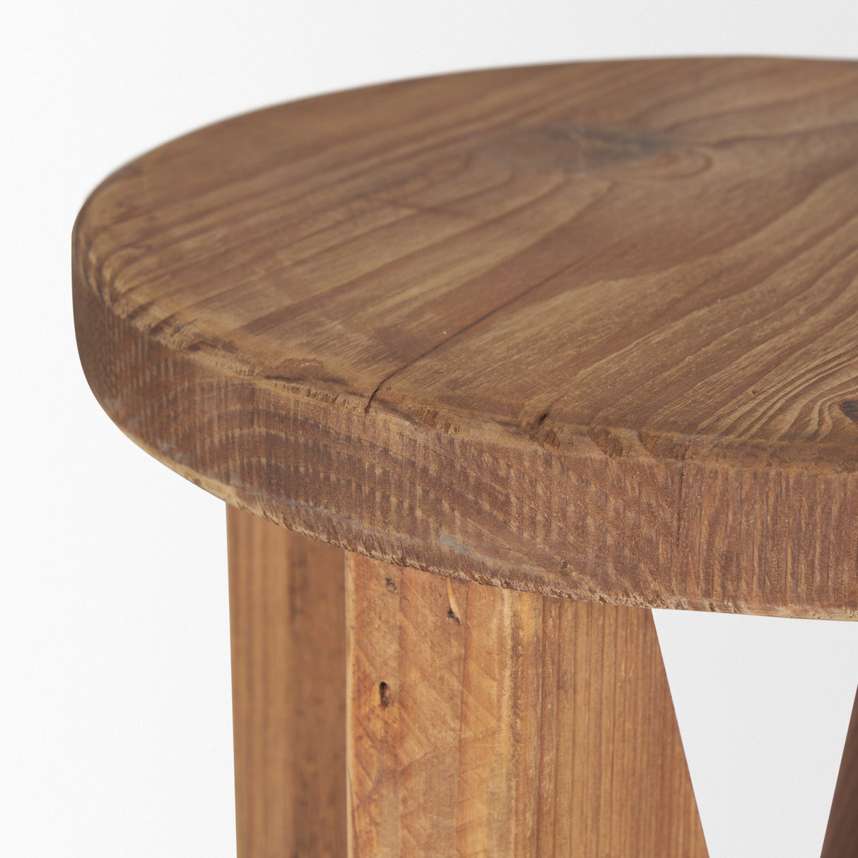 Tahlia Round Natural Brown Wood w/ Angled Legs Stool by Mercana at Eve Furniture