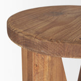 Tahlia Round Natural Brown Wood w/ Angled Legs Stool by Mercana at Eve Furniture