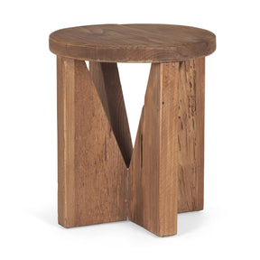 Tahlia Round Natural Brown Wood w/ Angled Legs Stool by Mercana at Eve Furniture