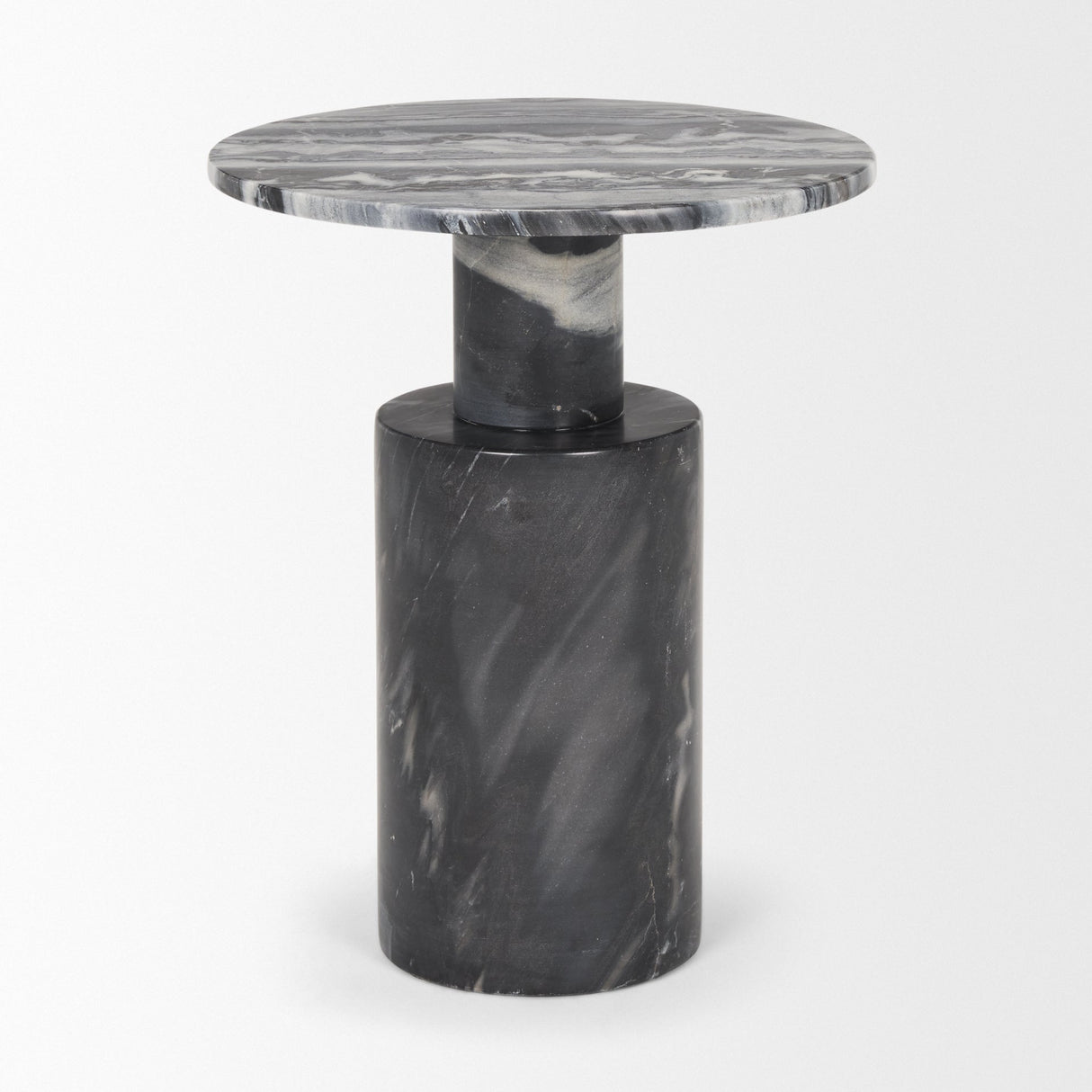 Taite Solid Dark Gray Marble Pedestal Accent Table by Mercana at Eve Furniture