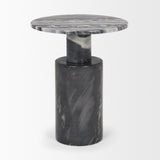 Taite Solid Dark Gray Marble Pedestal Accent Table by Mercana at Eve Furniture