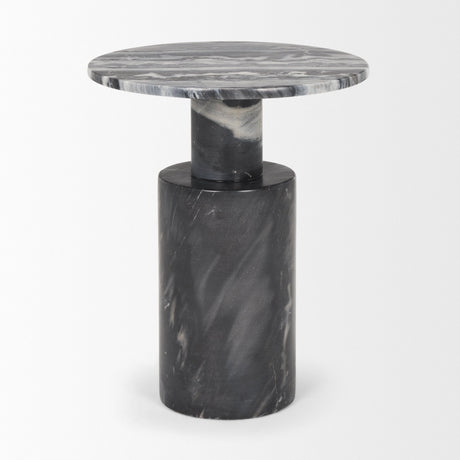 Taite Solid Dark Gray Marble Pedestal Accent Table by Mercana at Eve Furniture