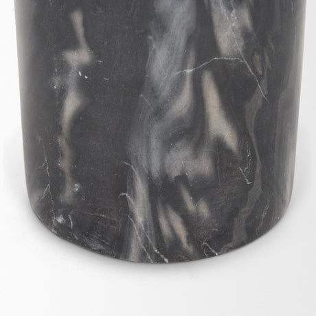 Taite Solid Dark Gray Marble Pedestal Accent Table by Mercana at Eve Furniture