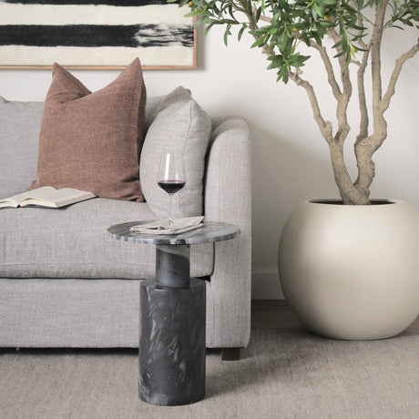 Taite Solid Dark Gray Marble Pedestal Accent Table by Mercana at Eve Furniture