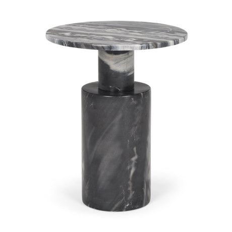 Taite Solid Dark Gray Marble Pedestal Accent Table by Mercana at Eve Furniture