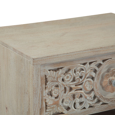 Taj 26" Nightstand with Plinth Base in Carved Heirloom White by Home Trends & Design at Eve Furniture