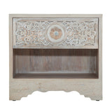 Taj 26" Nightstand with Plinth Base in Carved Heirloom White by Home Trends & Design at Eve Furniture