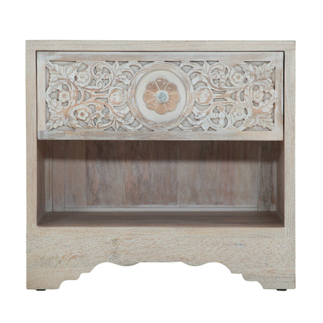 Taj 26" Nightstand with Plinth Base in Carved Heirloom White by Home Trends & Design at Eve Furniture