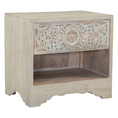 Taj 26" Nightstand with Plinth Base in Carved Heirloom White by Home Trends & Design at Eve Furniture