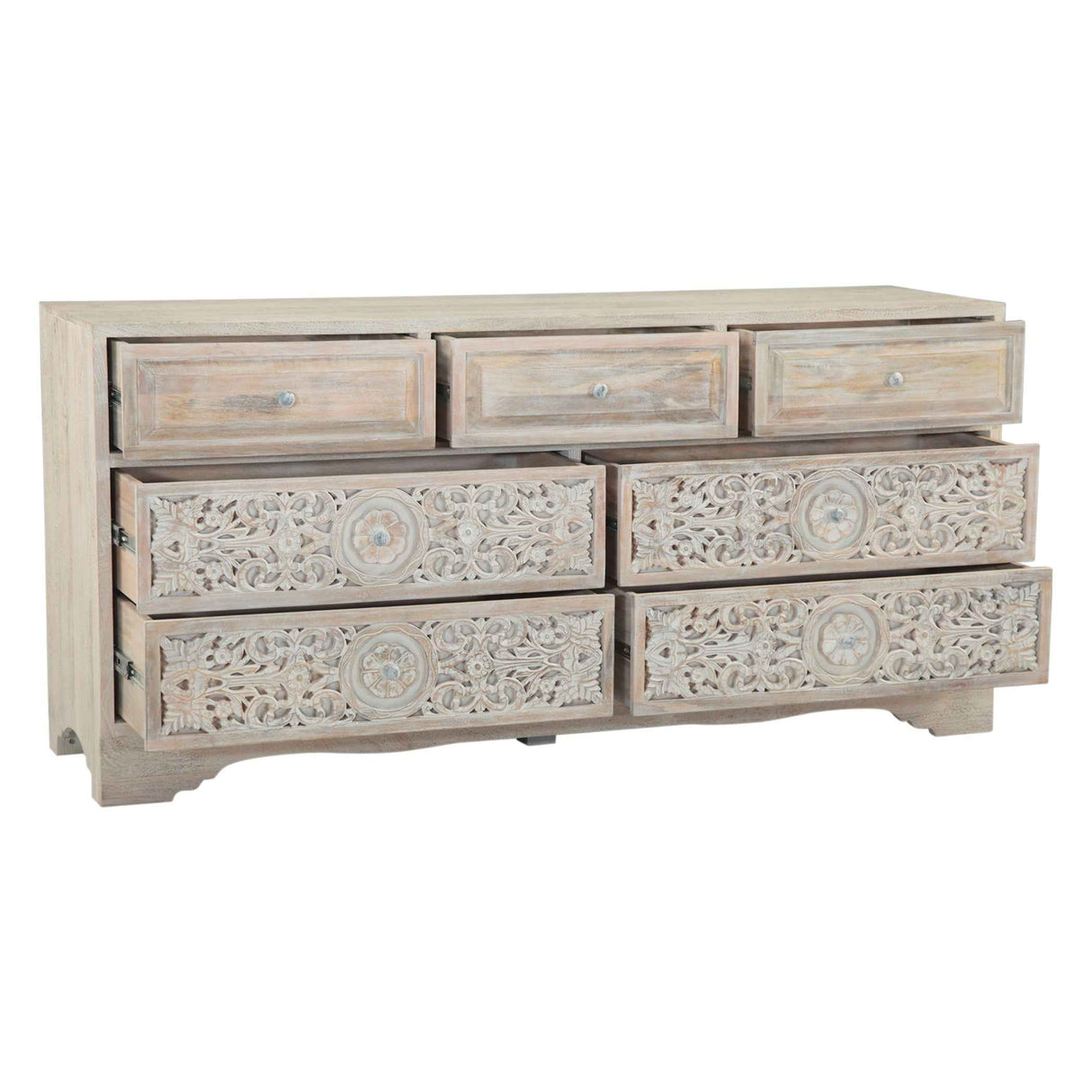 Taj 71" Dresser with Plinth Base in Carved Heirloom White by Home Trends & Design at Eve Furniture