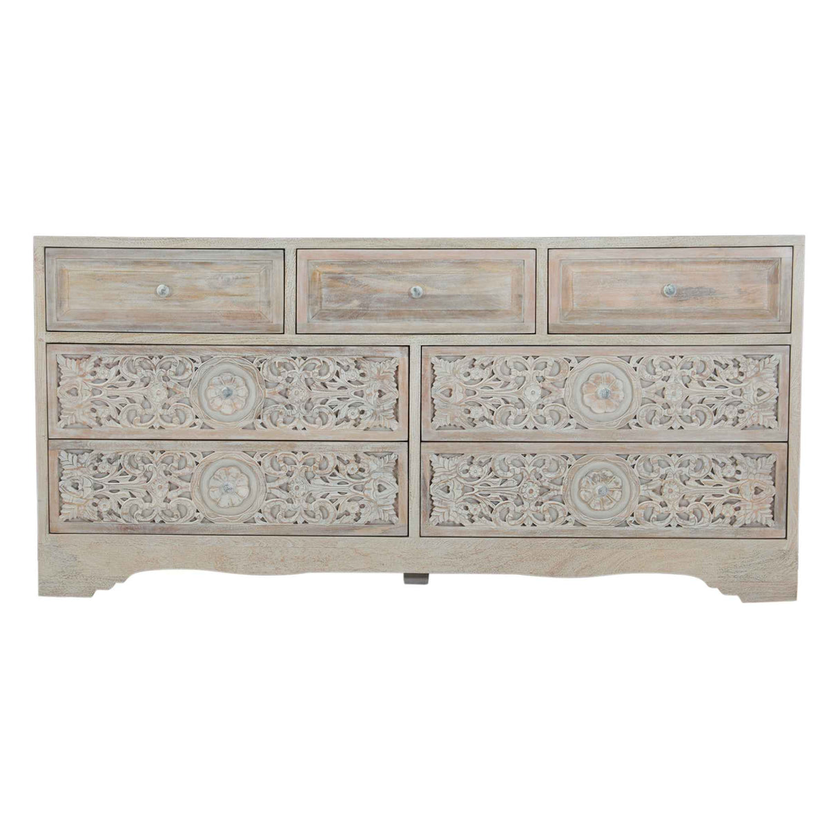 Taj 71" Dresser with Plinth Base in Carved Heirloom White by Home Trends & Design at Eve Furniture