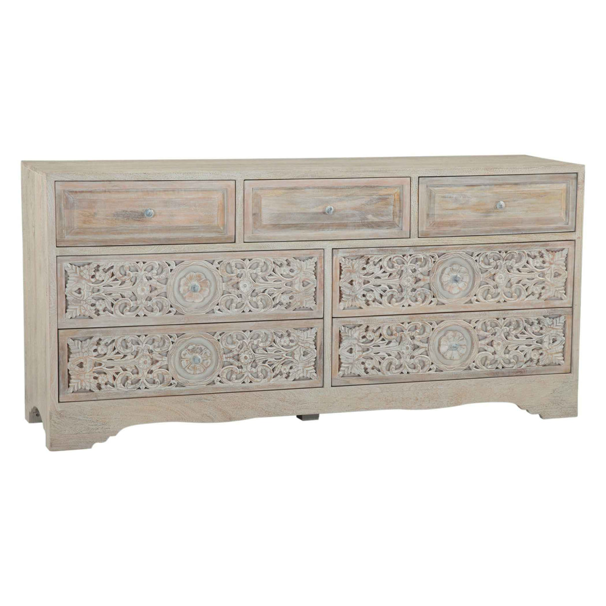 Taj 71" Dresser with Plinth Base in Carved Heirloom White by Home Trends & Design at Eve Furniture