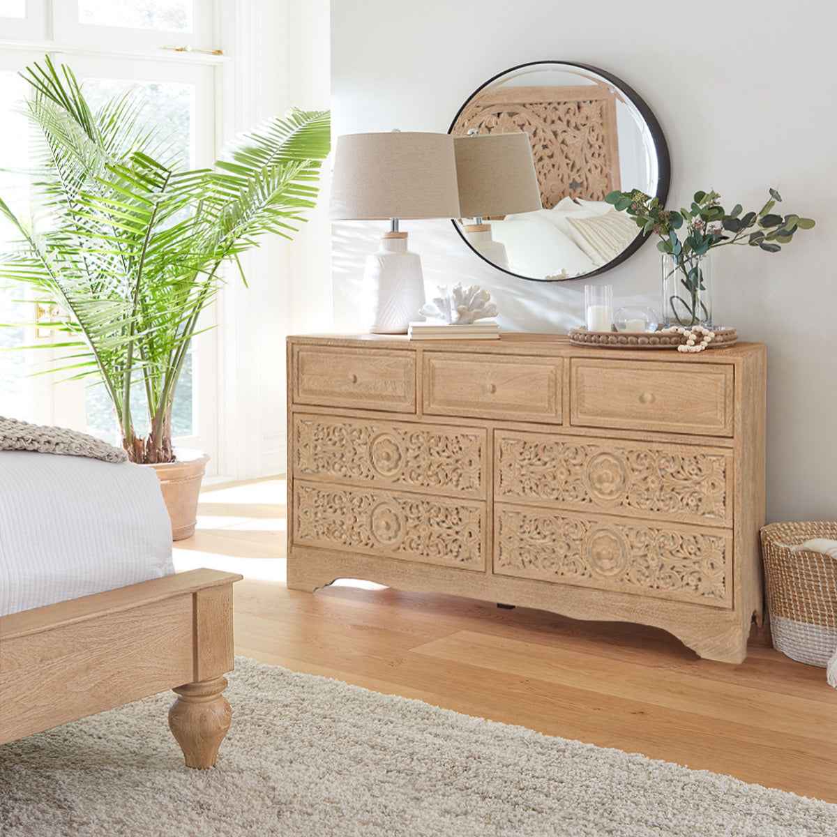 Taj 71" Dresser with Plinth Base in Whitewash by Home Trends & Design at Eve Furniture
