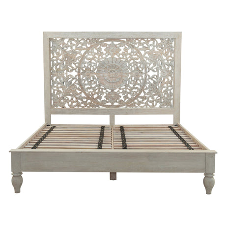 Taj Queen Bed in Hand Carved Heirloom White by Home Trends & Design at Eve Furniture