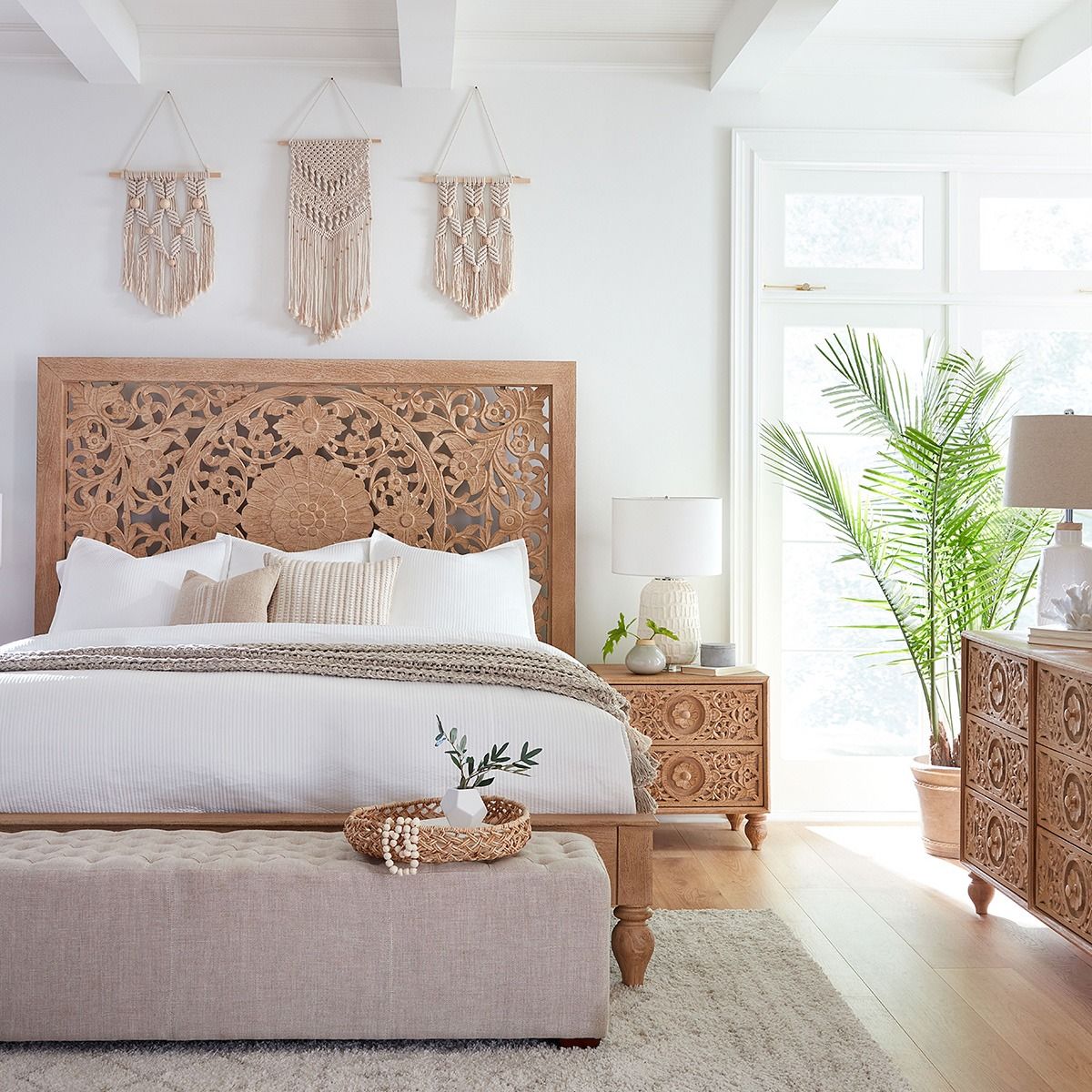 Taj Queen Bed in Hand Carved Whitewash by Home Trends & Design at Eve Furniture