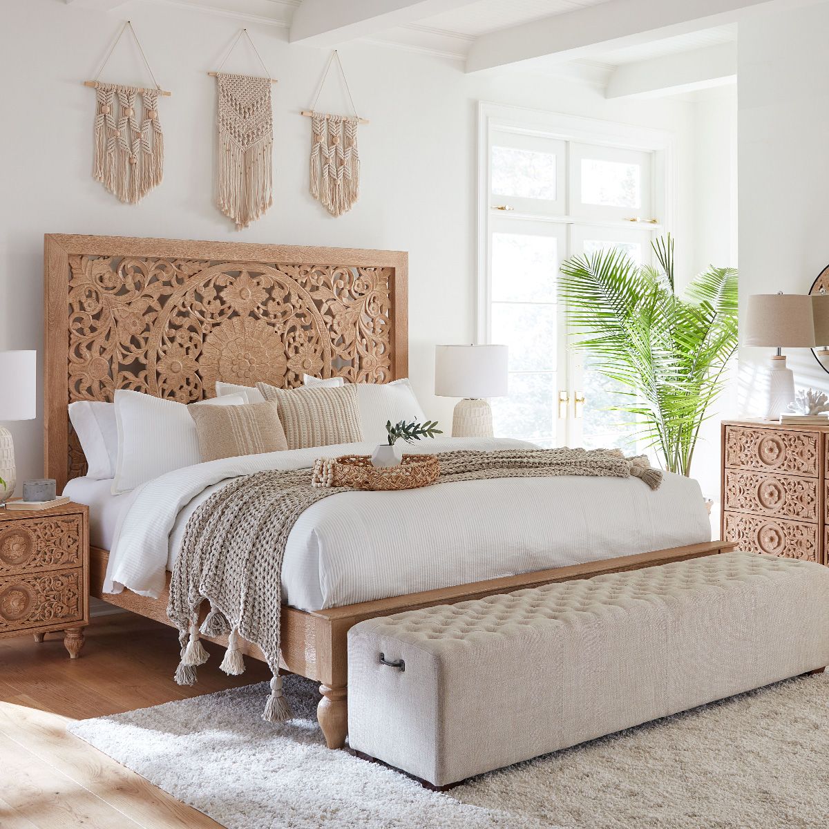 Taj Queen Bed in Hand Carved Whitewash by Home Trends & Design at Eve Furniture