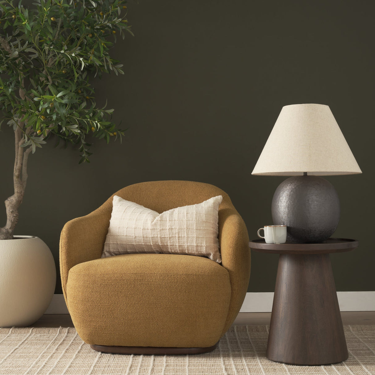 Takoda Dark Brown Wood Tapered Drum Accent Table by Mercana at Eve Furniture