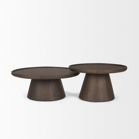Takoda Dark Brown Wood Tapered Drum Nesting Coffee Tables by Mercana at Eve Furniture