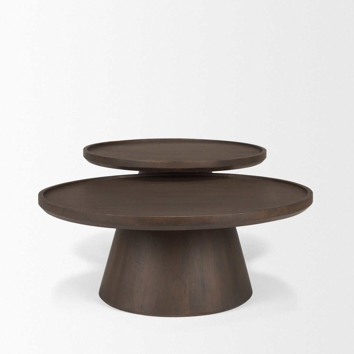 Takoda Dark Brown Wood Tapered Drum Nesting Coffee Tables by Mercana at Eve Furniture