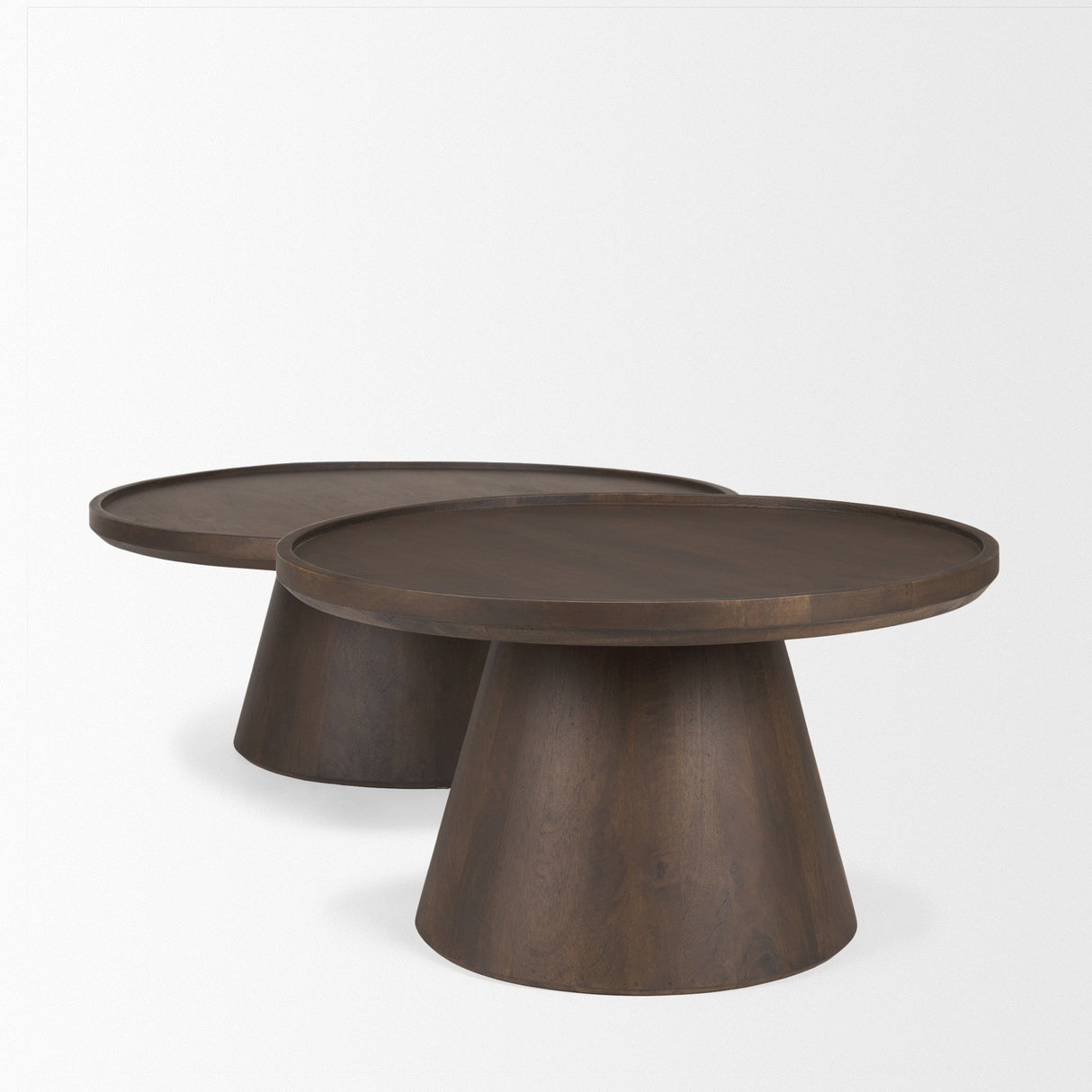 Takoda Dark Brown Wood Tapered Drum Nesting Coffee Tables by Mercana at Eve Furniture
