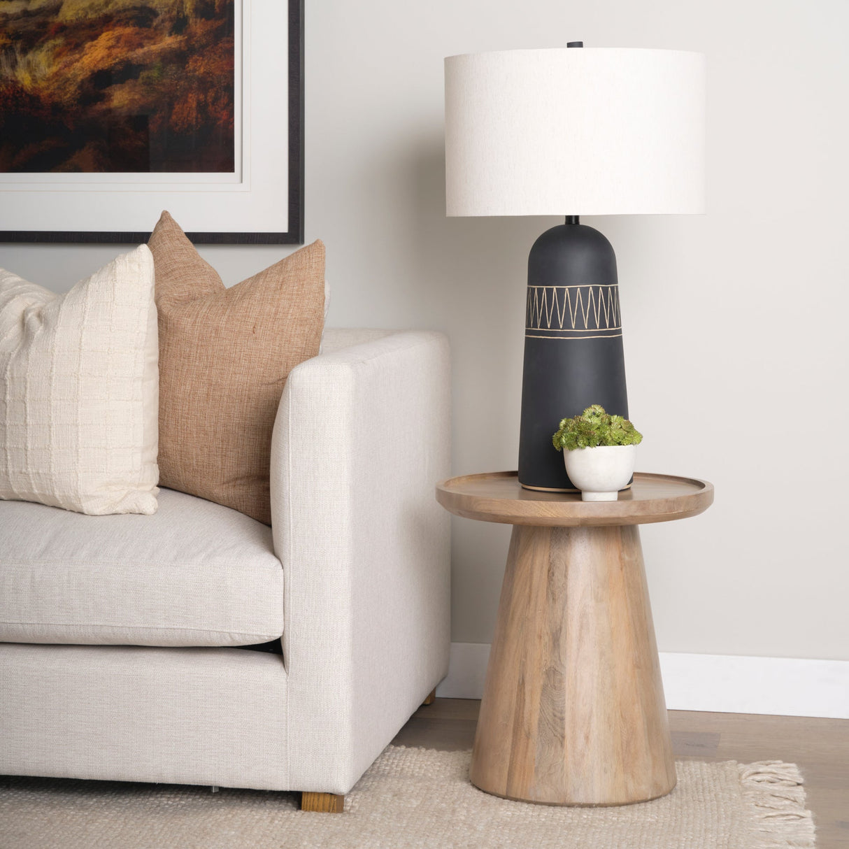 Takoda Light Brown Wood Tapered Drum Accent Table by Mercana at Eve Furniture