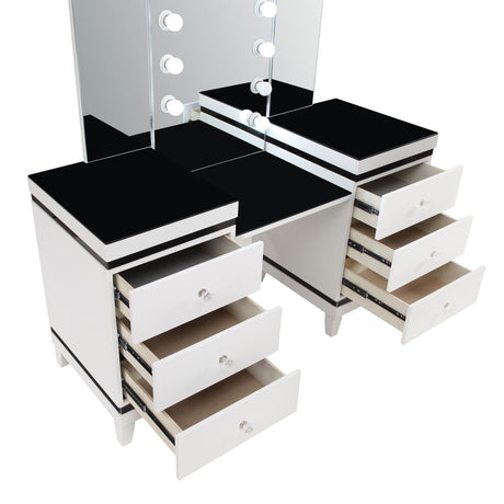 Talei Black and White 6-drawer Vanity Set with Hollywood Lighting by Coaster at Eve Furniture