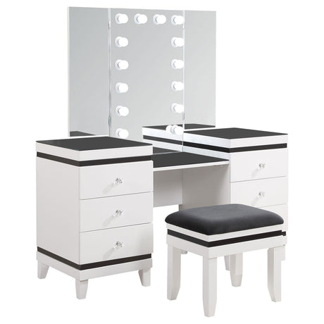 Talei Black and White 6-drawer Vanity Set with Hollywood Lighting by Coaster at Eve Furniture