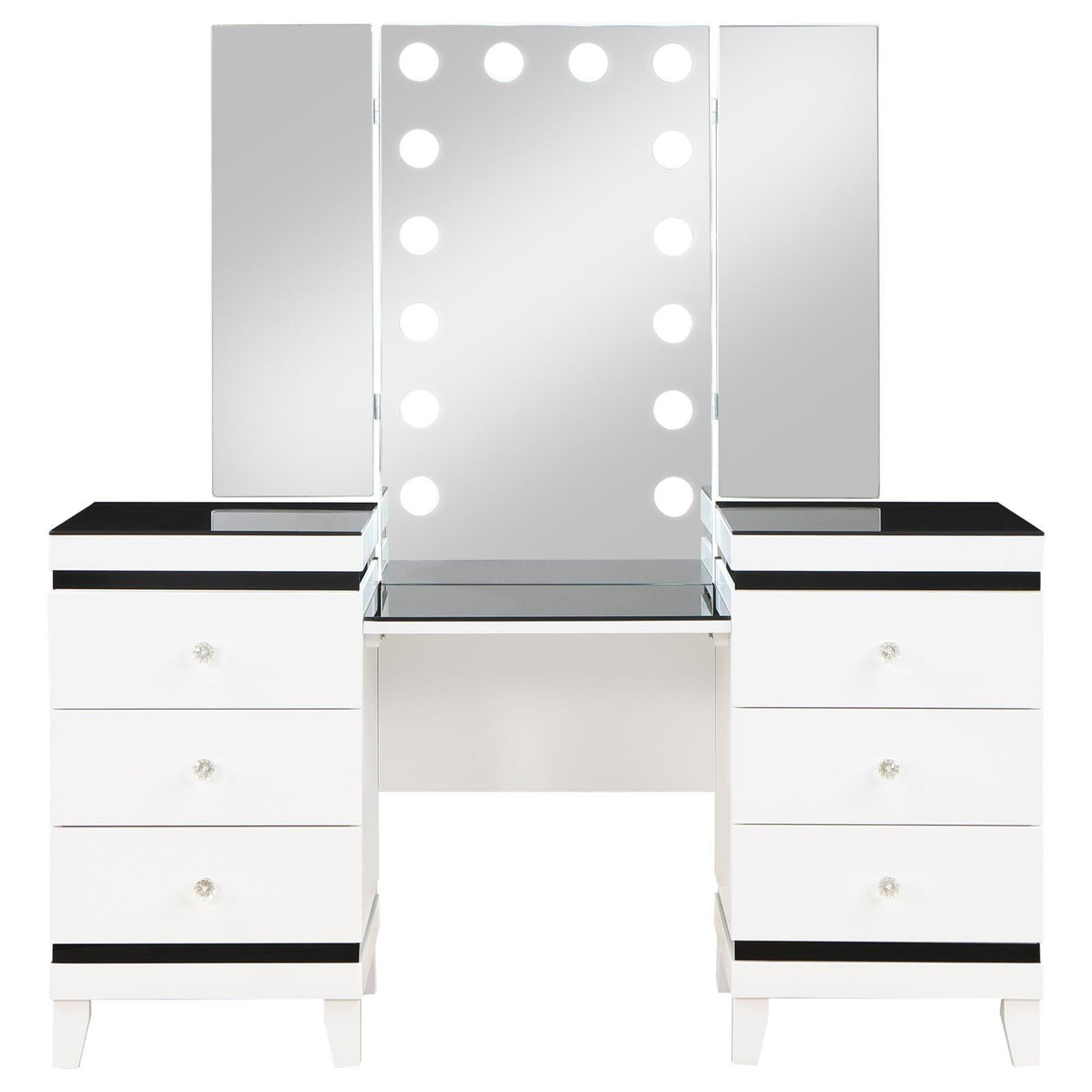 Talei Black and White 6-drawer Vanity Set with Hollywood Lighting by Coaster at Eve Furniture