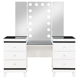 Talei Black and White 6-drawer Vanity Set with Hollywood Lighting by Coaster at Eve Furniture