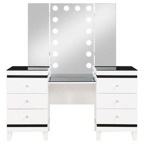 Talei Black and White 6-drawer Vanity Set with Hollywood Lighting by Coaster at Eve Furniture