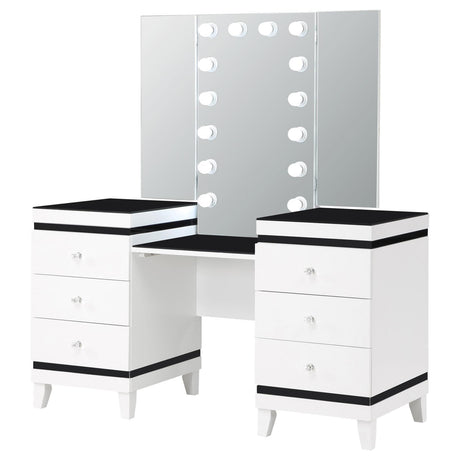 Talei Black and White 6-drawer Vanity Set with Hollywood Lighting by Coaster at Eve Furniture