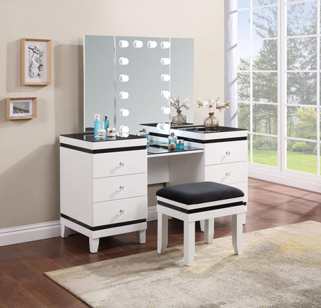 Talei Black and White 6-drawer Vanity Set with Hollywood Lighting by Coaster at Eve Furniture