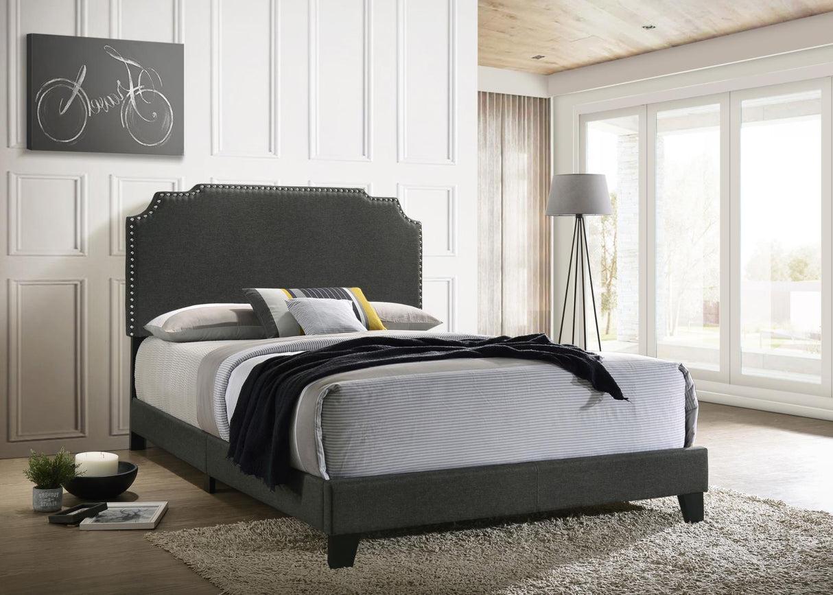 Tamarac Upholstered Nailhead Queen Bed Gray