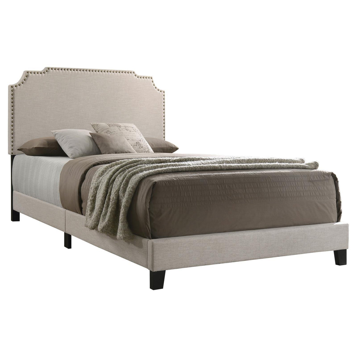 Tamarac Beige Upholstered Nailhead Queen Bed by Coaster at Eve Furniture