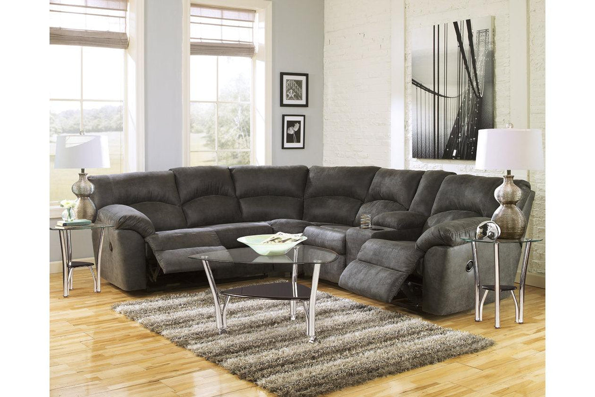 Tambo Pewter 2-Piece Manual Reclining Sectional by Ashley at Eve Furniture