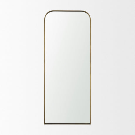 Tamira Brushed Brass Metal Arched Mirror by Mercana at Eve Furniture