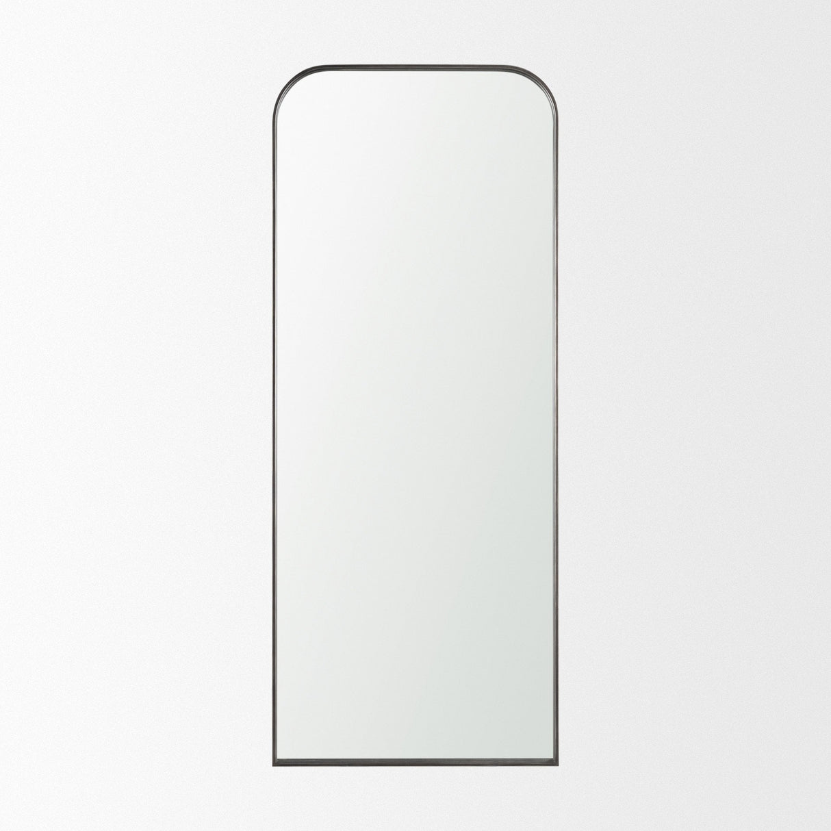 Tamira Tall Brushed Gunmetal Metal Arched Mirror by Mercana at Eve Furniture