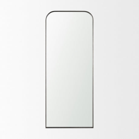 Tamira Tall Brushed Gunmetal Metal Arched Mirror by Mercana at Eve Furniture