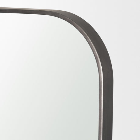 Tamira Tall Brushed Gunmetal Metal Arched Mirror by Mercana at Eve Furniture