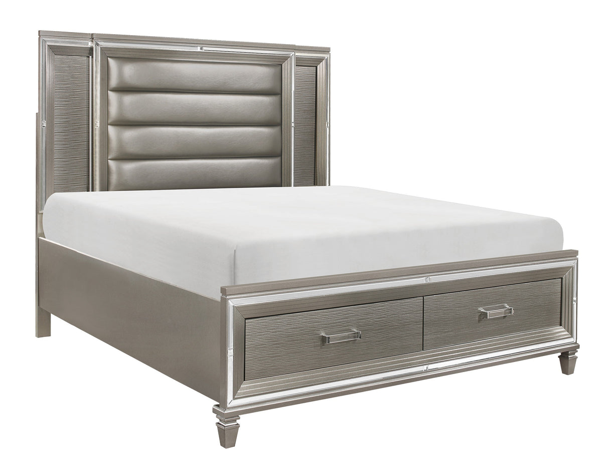 Tamsin Silver/Gray Metallic California King LED Upholstered Storage Platform Bed by Homelegance at Eve Furniture