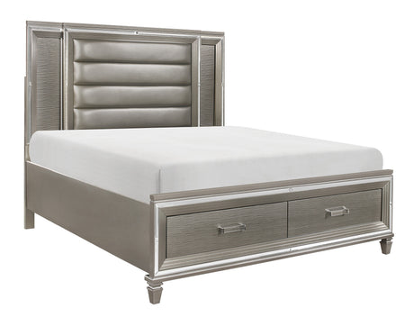 Tamsin Silver/Gray Metallic California King LED Upholstered Storage Platform Bed by Homelegance at Eve Furniture
