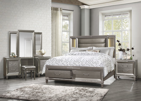 Tamsin Silver/Gray Metallic California King LED Upholstered Storage Platform Bed by Homelegance at Eve Furniture