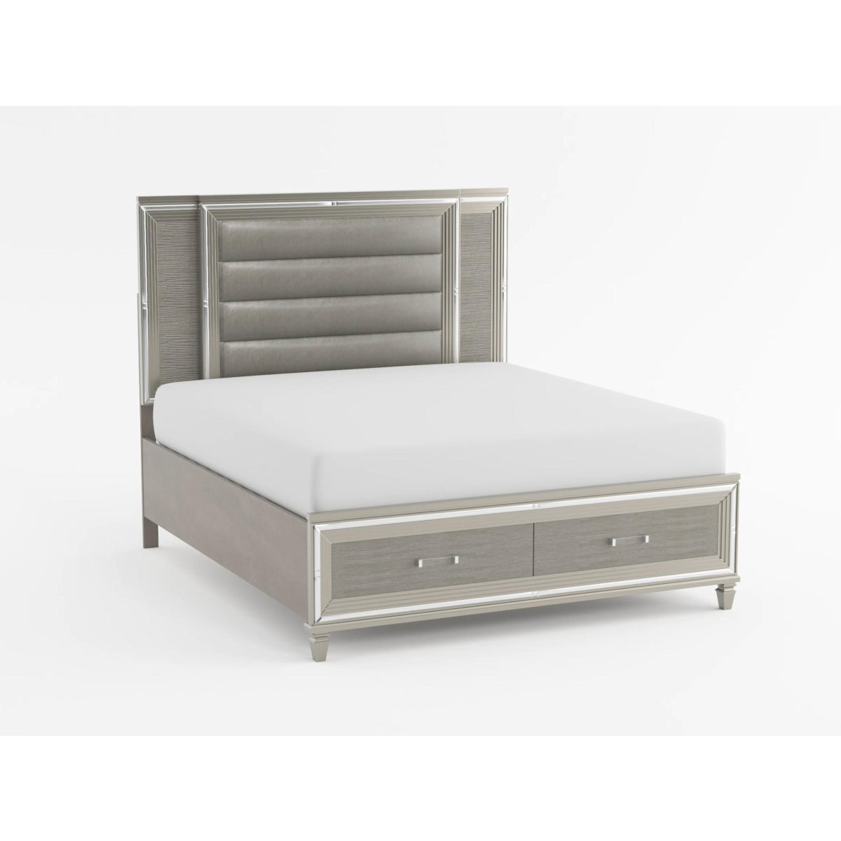 Tamsin Silver/Gray Metallic California King LED Upholstered Storage Platform Bed by Homelegance at Eve Furniture